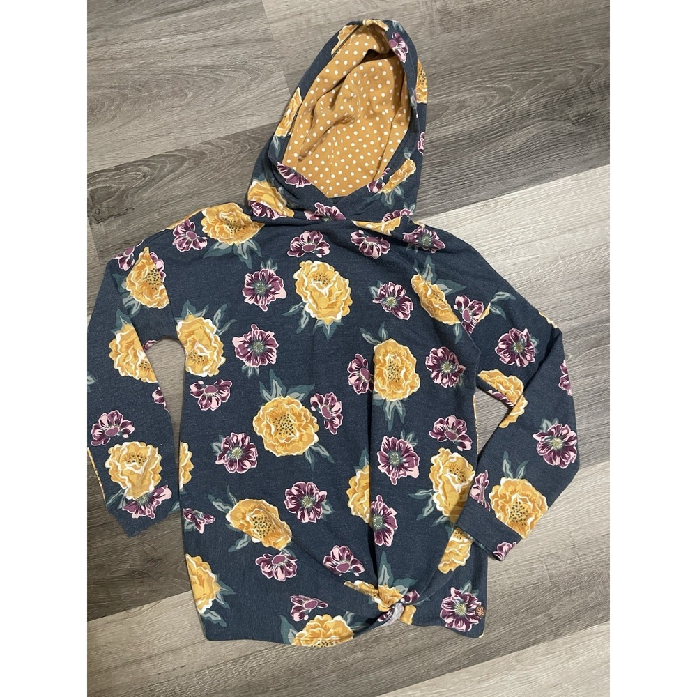 Matilda Jane Girls Floral Hoodie‎ Sweatshirt Size 10 Blue Yellow